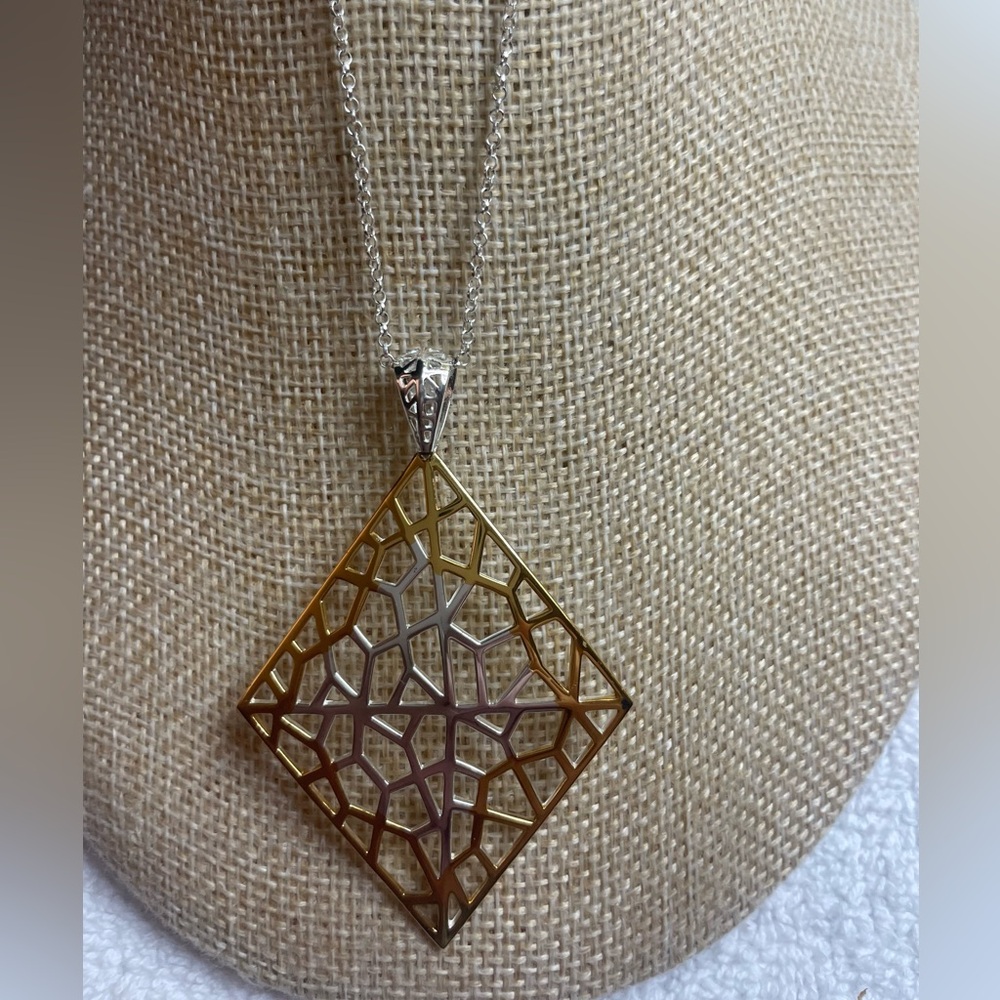 NWT Argento Vivo Sterling Silver/Gold Plated Kite Shape Pendant Necklace